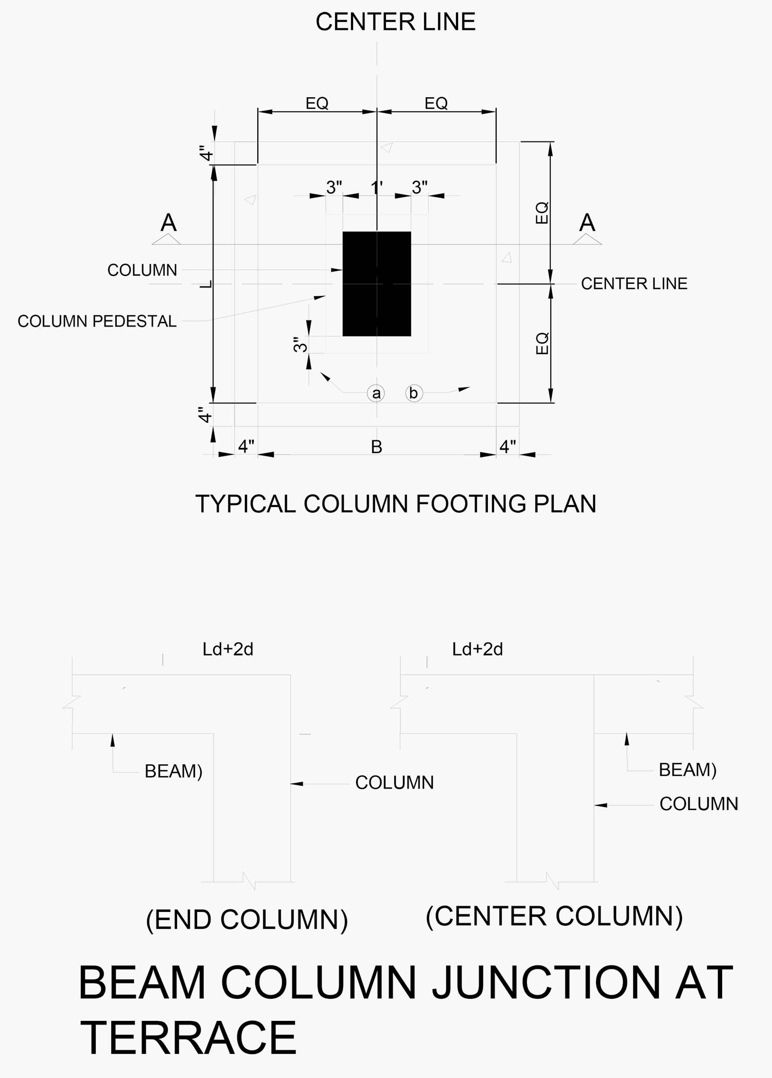 Auto Cad - Beam Column Junction At Terrace