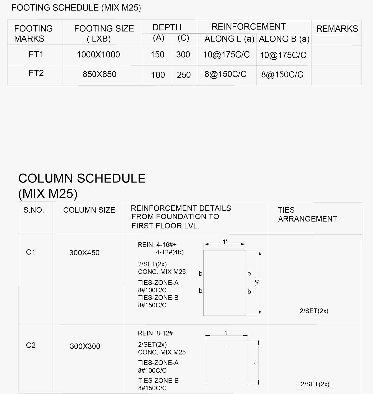 Auto Cad - Column Schedule