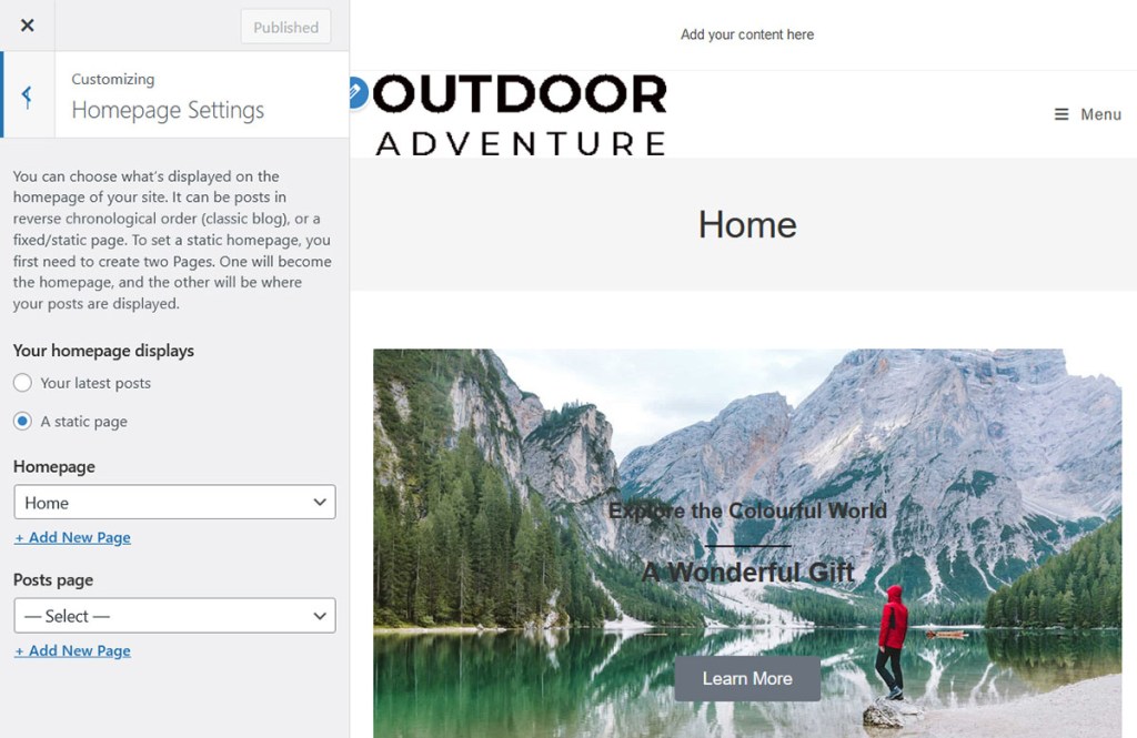 Home Page Preferences in WordPress