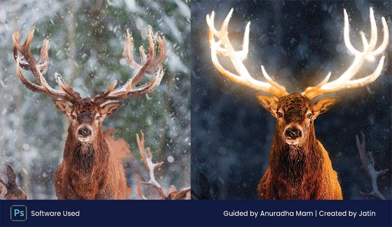 Deer Fire Horns Special Effects Work in Photoshop