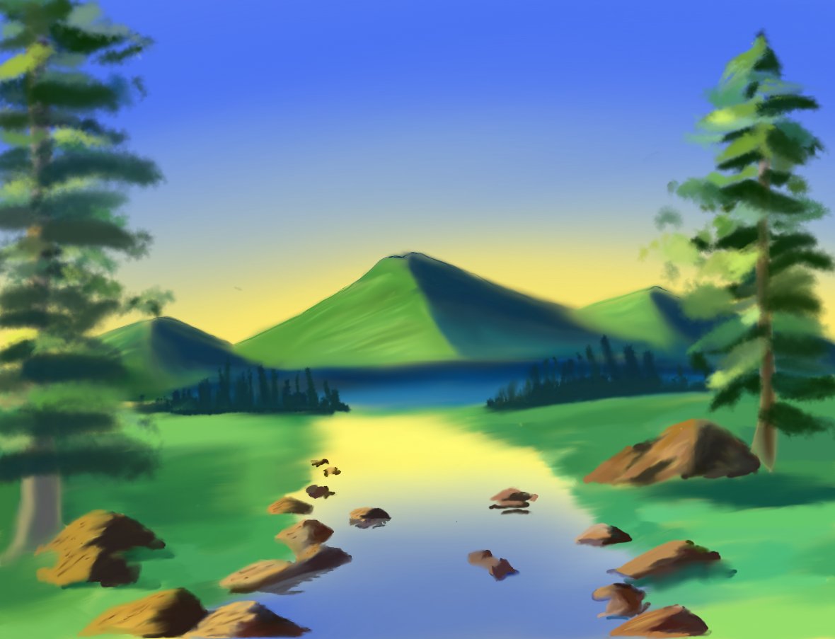 Landscape digital painting in sketchbook