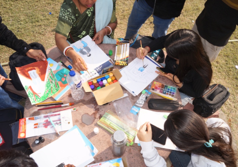 Students working with Acrylics Paints